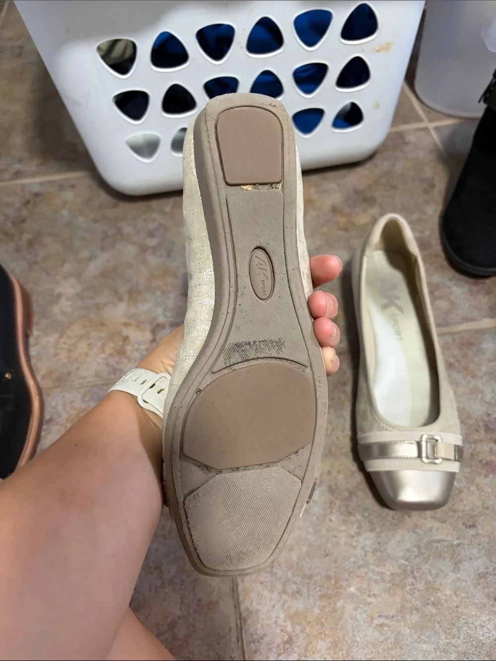 Anne Klein Sport Taupe and Metallic Champagne Loafers